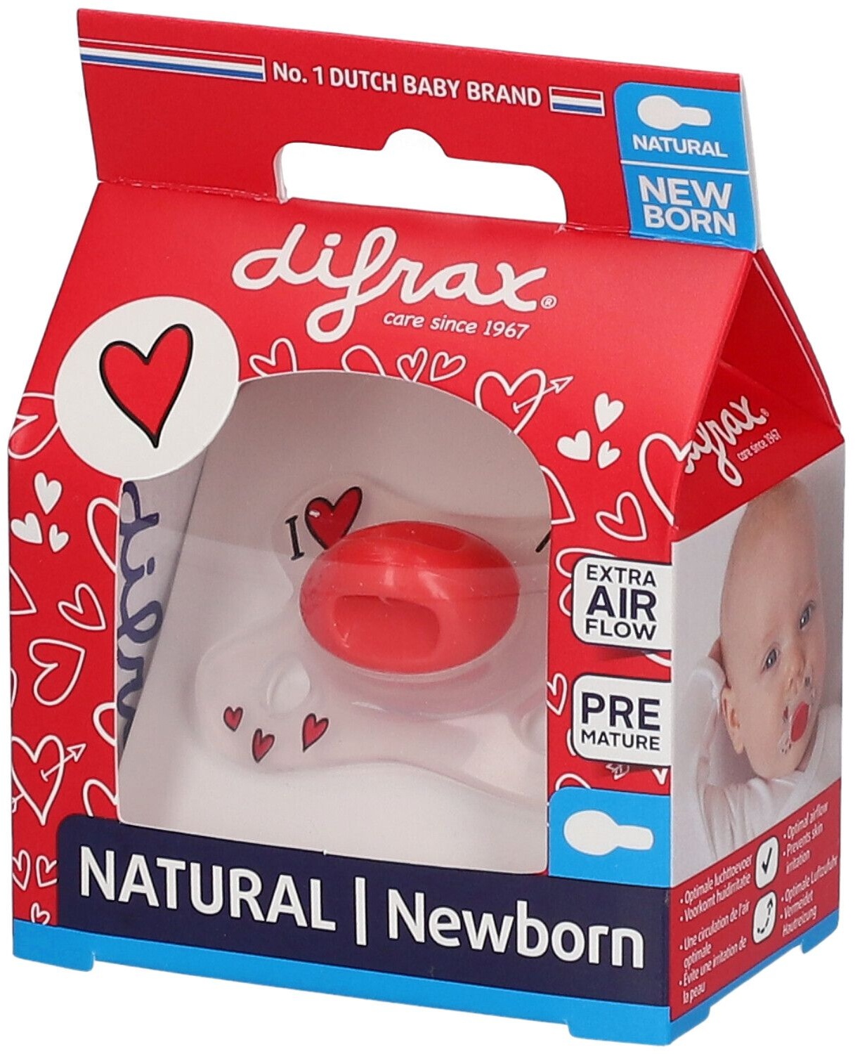 Difrax® Sucette Natural Newborn I Love (Couleur non sélectionnable) 1 pc(s) Sucette(s)