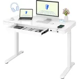 FLEXISPOT Elektrisch Höhenverstellbarer Schreibtisch mit Touch Funktion & USB, Elektrischer Schreibtisch mit Schublade & Glasplatte, Schminktisch 120 x 60 cm (Schneeweiß)