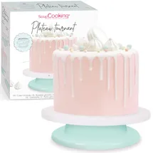 ScrapCooking - Drehbare Tortenplatte Mit Fuß - Ø 28 cm Cake Stand, 360° Drehteller Torte für die Dekoration von Kuchen, Torten, Cake Design - Kuchenplatte Drehbar - Weiß & Wassergrün - 5204