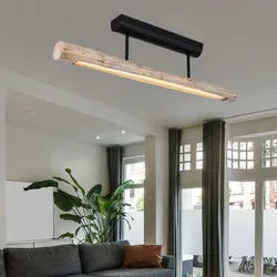 Deckenleuchte Holz Holzlampen Decke hängend Deckenlampe Holzbalken braun Natur, Metall schwarz, 1x LED 15W 1062Lm 3000K, LxBxH 80x7x20cm