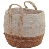 tegawo Aufbewahrungskorb Seegraskorb mit Henkel bicolor, Naturprodukt, bepflanzbar Ø 15 cm x 14 cm