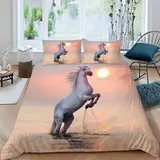RLYXGS Pferd Bettwäsche Set 135x200cm Teenager Mädchen Tiere Sonnenuntergang 3D Weich Mikrofaser Bettbezug mit Reißverschluss und 2 Kissenbezüge 80x80cm für Jungen Kinder Bettbezüge 3teilig