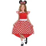 Disney Offizielles Minnie Mouse Kostüm Kinder Rot, Mini Mouse Mädchen mit Minnie Mouse Ohren, Maus Kostüm Kinder Kleid Faschingskostüm für Kinder Karneval Geburstag Costume Größ S