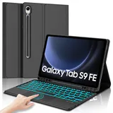 SENGBIRCH Tastatur Hülle für Samsung Galaxy Tab S10 FE 2025/S9 FE 2023 10.9" - QWERTZ Deutsche Touchpad 7 Farben Beleuchtete Abnehmbare Bluetooth Tastatur für Galaxy Tab S9 11", Schwarz