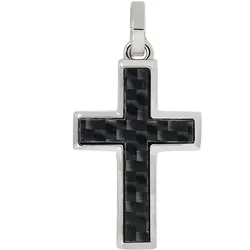 Ketten-Anhänger FIRETTI "Schmuck Geschenk Halsschmuck Anhänger für Halskette Kreuz", schwarz (edelstahlfarben, schwarz), Schmuckanhänger, Damen, Edelstahl-Carbon, 4,8 g, Edelstahl, Carbon, Made in Germany
