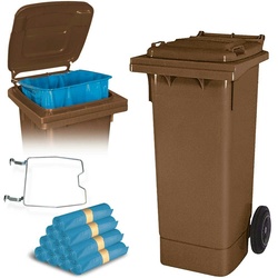 BRB 80 Liter Mülltonne braun mit Halter für Müllsäcke, inkl. 250 Müllsäcke