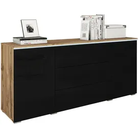 P & B Sideboard Vera mit LED ca. 150 cm Schwarz/Eiche Wotan,