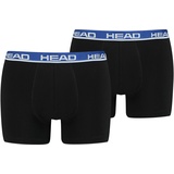 Head Herren Boxershort, 2er Pack Basic, Baumwoll Stretch, einfarbig Schwarz/Blau XL