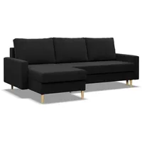 Ecksofa mit Schlaffunktion, Sofa BLANK mit Bettkasten, Wendekissen, Schwarz, Links, Schlaffläche 140x200cm - Schwarz