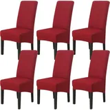 6er-Set Stuhlhussen für Esszimmerstühle (Burgunderrot), Stretch-Stuhlhussen, universelle große Stuhlhussen, waschbar, pflegeleicht, für Esszimmer,