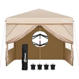 Sekey Pavillon 3x3 mit 4 Seitenteile, Faltpavillon Wasserdicht Stabil Winterfest, Pop Up Pavillon Faltbar für Camping, Festival, Events, Picknicks, Partyzelt Gartenzelt mit 4 Sandsäcke, Khaki