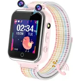 PTHTECHUS Kinder Smartwatch, Spiel Telefon Uhr für Kinder Armbanduhr mit Anruf Taschenrechner Schulmodus SchrittzäHler SOS Wecker Kamera Spielzeug Geschenk für Jungen MäDchen Studenten (Rosa)