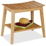 Relaxdays Badhocker mit extra Ablagefläche, Sitzhocker aus Bambus, HxBxT: 45 x 51,5 x 34 cm, Stauraum Flur & Bad, natur