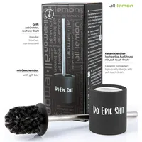 all lemon Klobürste Silikon Schwarz Matt Set mit Halter | Toilettenbürste WC-Bürste Garnitur Halterung Keramik Edelstahl | Klobürstenset Klobesen Badaccessoires Lustig Klo Bad Toilette Putzen Toilettenbesen