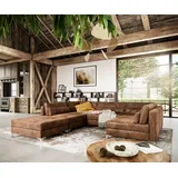 DeLife Wohnlandschaft Elio 300x185 cm Lederimitat Vintage Braun Antik mit Hocker Wohnlandschaften