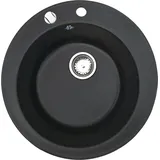 Manestein Spülbecken, Küchenspüle aus Granit, Einbauspüle, Einzelbecken mit Siphon, Fleckenbeständig und Pflegeleicht, 1 Becken, Ø Schwarz