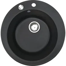 Manestein Spülbecken, Küchenspüle aus Granit, Einbauspüle, Einzelbecken mit Siphon, Fleckenbeständig und Pflegeleicht, 1 Becken, Ø Schwarz