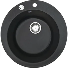 Manestein Spülbecken, Küchenspüle aus Granit, Einbauspüle, Einzelbecken mit Siphon, Fleckenbeständig und Pflegeleicht, 1 Becken, Ø Schwarz