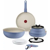 Tefal Ingenio Serenity Kochgeschirr-Set 11-teilig, Mineralia Antihaftversiegelung, platzsparend, stapelbar, für alle Herdarten, spülmaschinengeeignet, Blue Salt, L829SB04