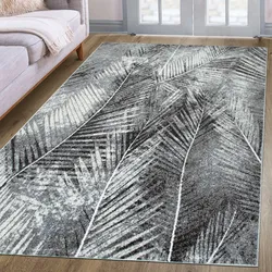 Teppich MY HOME "Kiliv, modernes Blatt Design" Gr. 2, grau, B:80cm H:9mm L:150cm, Kunstfaser, Teppiche, mit besonders weichem Flor, Kurzflor