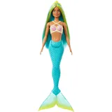 Mattel Barbie Meerjungfrau-Puppe mit blauen und gelben Strähnchen, türkisfarbener Schwanzflosse, und Haarband