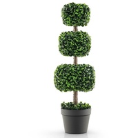 Costway Kunstpflanze 75 cm, künstliche Grünpflanzen mit realistischen Blättern, Kunstbaum mit Topf, Dekopflanze Zimmerpflanze Kugelbaum für Haus Büro, Grün