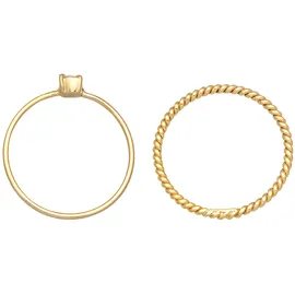 Elli Solitärring Zirkonia Gedreht Twisted Set (2 tlg) 925 Silber, goldfarben 54