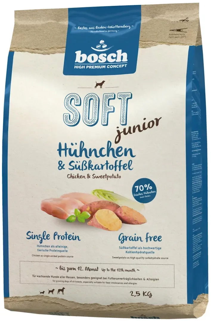 bosch SOFT junior Hühnchen & Süßkartoffel Hundetrockenfutter 2,5 Kilogramm