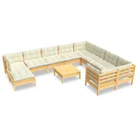 vidaXL 11-tlg. Loungeset creme Kiefernholz