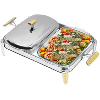 3.2L Edelstahl und Glas Speisewärmer, Chafing Dish mit 2 Behälter,Wärmebehälter für Haushalt,Restaurants, Buffets, Hotels