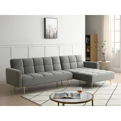 Klappecksofa mit Schlaffunktion - Ecke wechselbar - Samt - Grau - NIETO