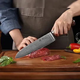 Wakoli Edib 3er Damastmesserset I Holzbox I 8 - 17cm Klinge I Pakkaholzgriff