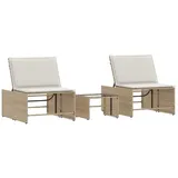 vidaXL Sonnenliegen 2 Stk. mit Tisch Beige Poly Rattan