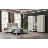 Xlmoebel Komplettschlafzimmer Schlafzimmermöbel Set in Weiß mit Holz-Glasschrank, Textil-Doppelbett, (4tlg.Schlafzimmer Set (Bett+2x Nachttische+Kleiderschrank), Hergestellt in Europa beige