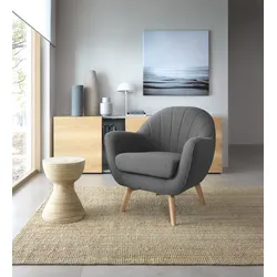 Sessel TRENDMANUFAKTUR "Fuelta, Loungesessel, organische Formensprache, bequem, Solitärsessel", grau (schwarz gray), B:83cm H:85cm T:80cm, 92% Polyester, 8% Nylon, Sessel, mit auffälligem Nahtbild und schönen Füßen aus Holz
