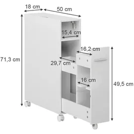 Vicco Toilettenschrank Weiß, 18 x 71 cm mit ausziehbarem Fach