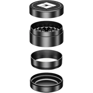 Premium Toothless Grinder Hollywood 2.0 Schwarz | Zahnlos | Aluminium in Raumfahrtqualität | 4 – teilig | Blüten (Flower) Mühle (Mill) | Inkl. Feinsieb & Pollenfach | Original California's Choice