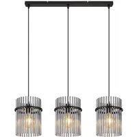 GLOBO Hängelampe Wohnzimmerleuchte Pendellampe Esszimmerleuchte Deckenleuchte, Metall schwarz Glasstäbe rauchfarben, 3 Flammig E27, L 80 cm