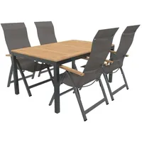 OUTLIV. Davos Gartenmöbelset 5-teilig Klappsessel mit Alpha Ausziehtisch 150/210x90 cm Dunkelgrau|Braun