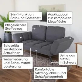 RABURG Schlafsofa, 2-Sitzer, mit Gästebett-Funktion, mit klappbarer 2-in-1-Funktion: Sofa und Gästebett, Metallbeine, Stoff, in Dunkelgrau,