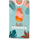 good morning Strandtuch Hello summer, Microfaser (1-St), Mikrofaser, 100x180, Schnelltrocknend, Sommer, Strand, Erwachsene blau