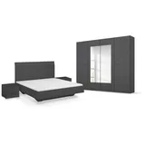 Rauch Möbel Florenz Schlafzimmer, Grau metallic, Schwarz, bestehend aus Bett mit Liegefläche 160x200 cm inklusive 2 Nachttische und Drehtürenschrank mit Spiegel BxHxT 226x210x54 cm