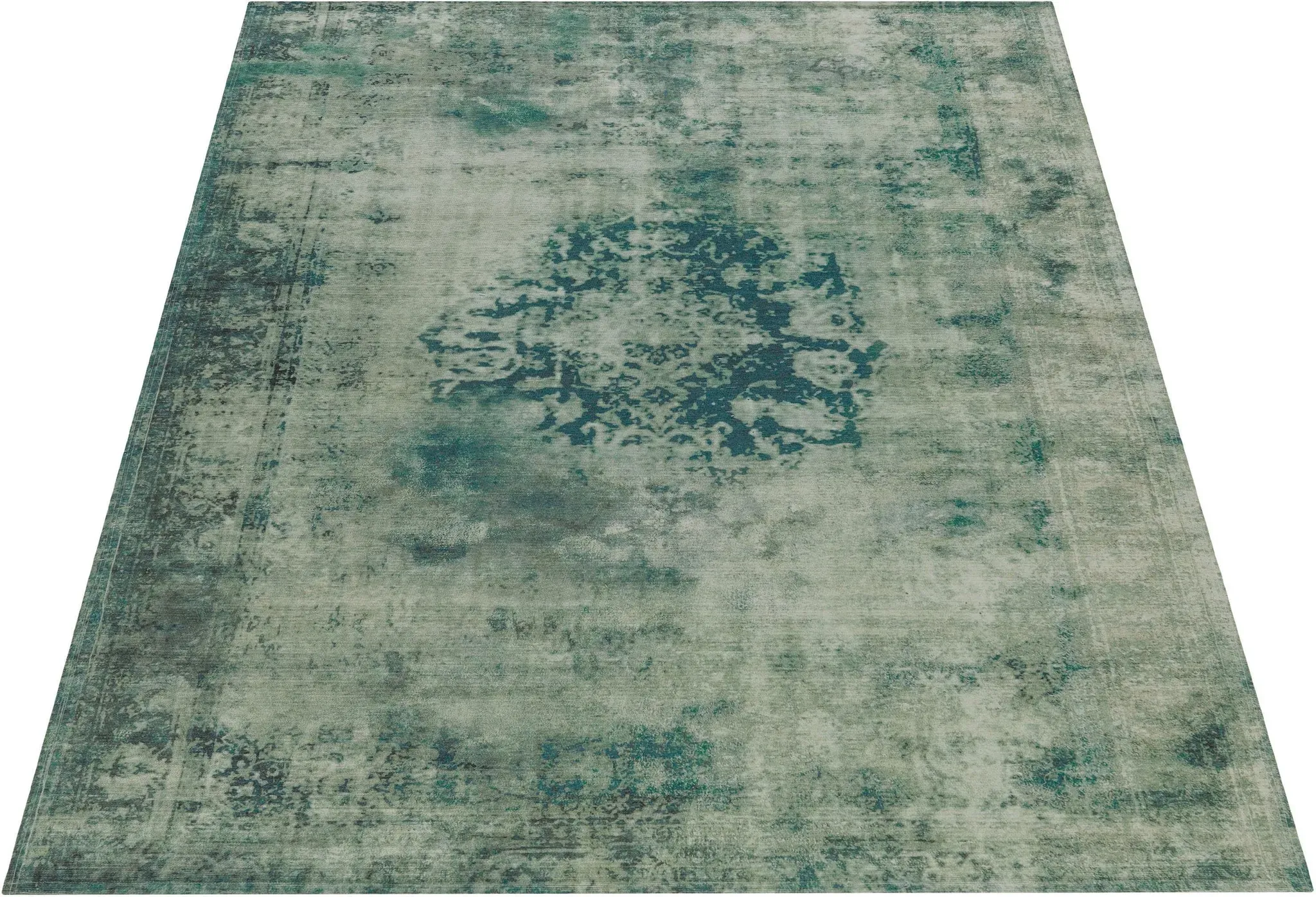 Teppich »Nelio«, rechteckig, Vintage Design, Used-Look, Kurzflor, Teppich mit Bordüre, 82376369-4 grün 9 mm