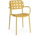 Gartenstuhl Clover 4er-Set aus Metall und Kunstfasergeflecht, modern, ocker, stapelbar mit Armlehne