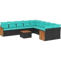 vidaXL Gartensofa-Set mit Kissen, schwarzes Polyrattan