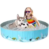 Demigreat Hundepool fur Große Kleine Hunde,80/120/ 160CM Faltbar Hunde Planschbecken, Tragbar & Eco-Friendly PVC Hunde Pool, Ozean