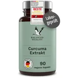 Curcuma Extrakt hochdosiert - 315 mg pro Tagesdosis - 90 vegane Kurkuma Kapseln für 3 Monate - ohne Zusatzstoffe - laborgeprüft - Made in Germany - Balanced Vitality