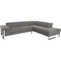 Ecksofa W.SCHILLIG "finn" Sofas Gr. B/H/T: 281cm x 71cm x 230cm, Flachgewebe S22, Ottomane rechts, ohne Kopfteilverstellung-ohne Sitztiefenverstellung, grau (grey s22) German Design Award 2016, Fußgestell Chrom glänzend, Breite 281 cm