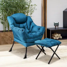Costway Relaxsessel Polyester 150 x 93 x 80 cm Blau mit Hocker