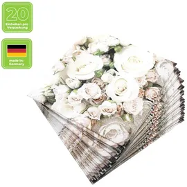 Home fashion Cocktailservietten „Romantic Roses“, 25x25 cm, 3-lagig, Home Fashion®, 20 Stück